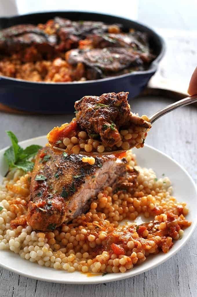 Closeup spoonful of Syrian Chicken