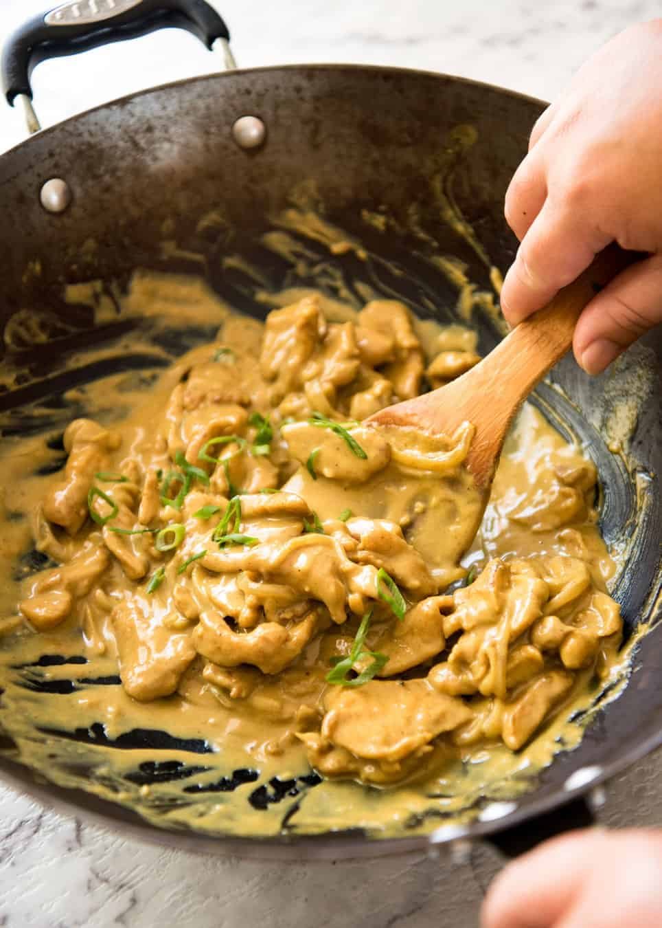 Chinese Satay Chicken Stir Fry - This is the Chinese takeout version of satay! Chicken stir fried in a satay sauce, this is made from scratch and tastes incredible. And easy! www.recipetineats.com
