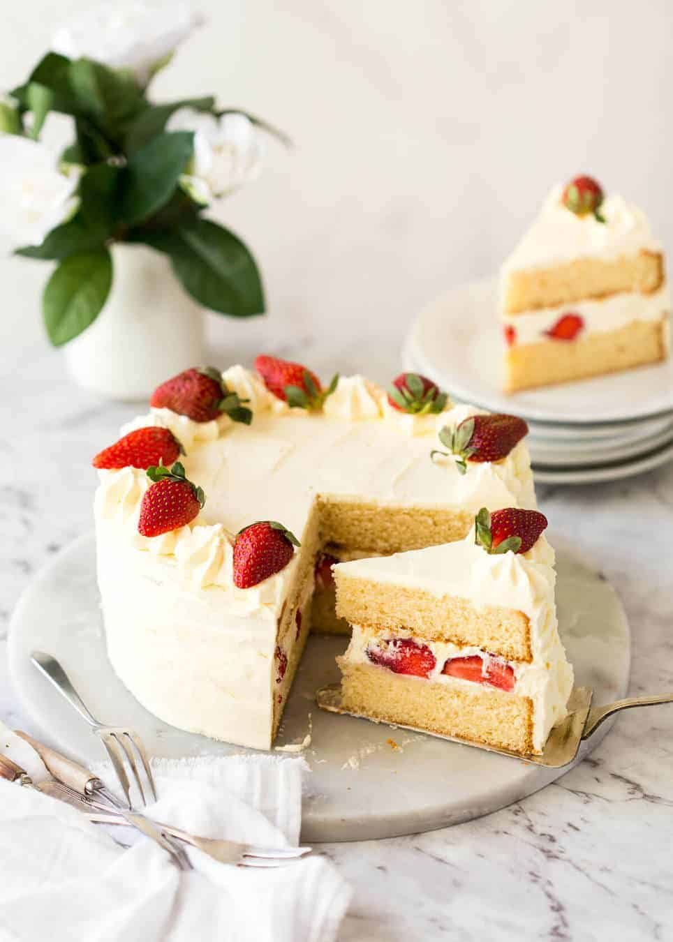 An exceptional, classic Vanilla Sponge Cake. Tender crumb, moist, keeps well for 3 days. A Cooks' Illustrated recipe. recipetineats.com