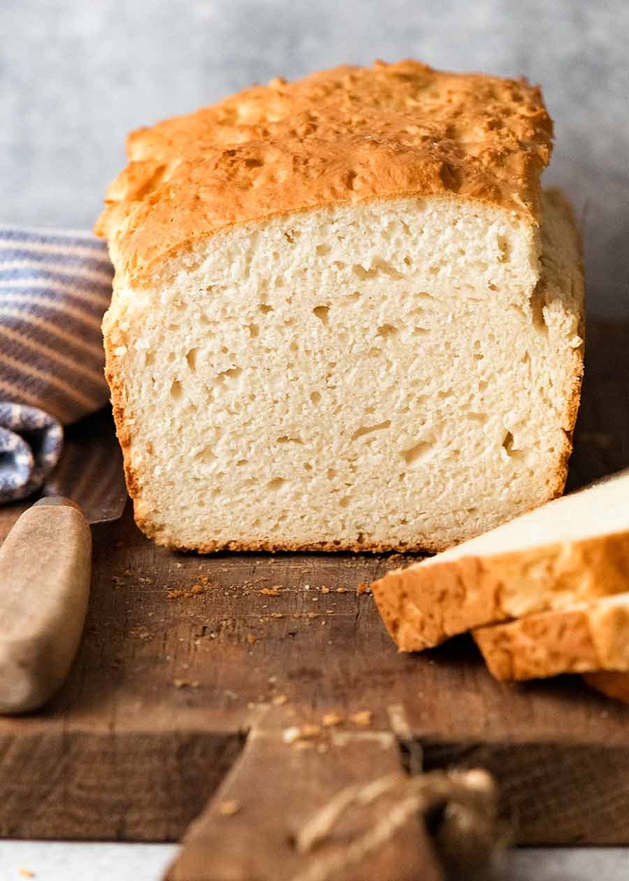 Close up showing cut face of No Yeast sandwich bread