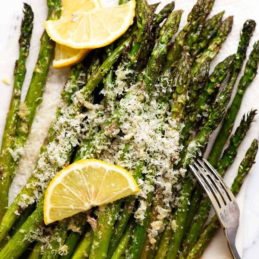 Roasted Asparagus on a plate ready to be served