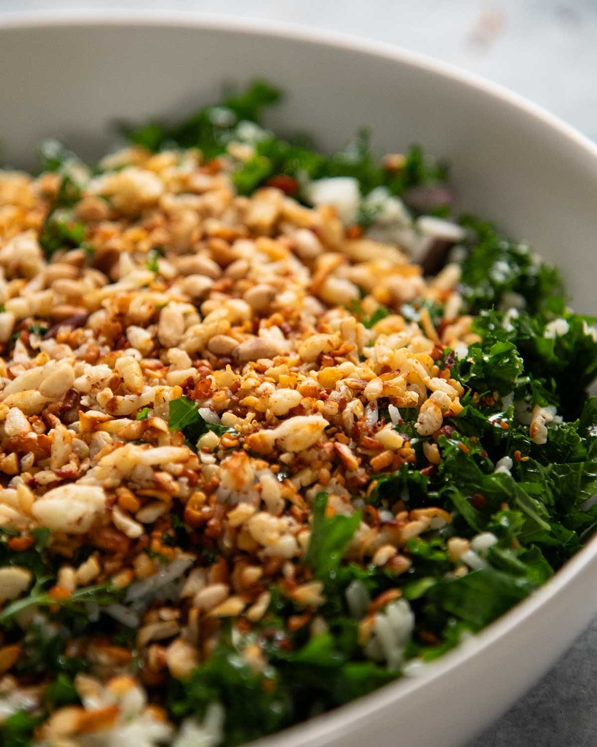 Crispy Shredded Halloumi Salad with Kale